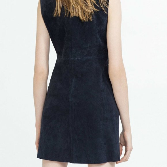 ZARA Suede Mini Dress Studs Navy - Picture 5 of 5
